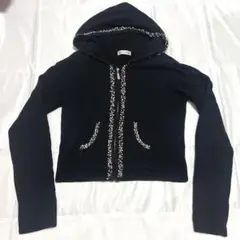 ビーズ装飾 ブラック ニットパーカー M