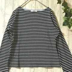 J.PRESS 長袖ボートネックTシャツ 黒と白ストライプ　サイズ M
