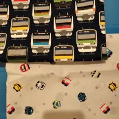 電車プリント綿生地 2種類　各100cm