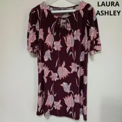 LAURA ASHLEY　リボン付き花柄 半袖チュニック