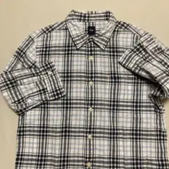 GAP Gapギャップ7分袖丈チェックシャツ S-Mサイズ爽やかな白紺空色