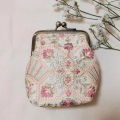 インド刺繍 がま口ポーチ レース