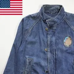 90s デニムジャケット カバーオール 青 L アメリカ 古着 青 ワッペン