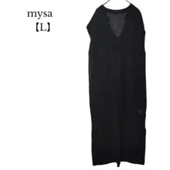 【ミーサクローゼット】Vネック メッシュ ワンピース ニット 黒 ブラック L