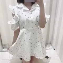 evelyn エブリン 開襟ハートロンパース ホワイト