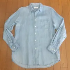 UNIQLOデニム風ライトブルー リネンシャツ Lサイズ(希少カラー)
