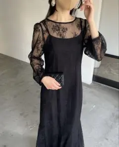 nairo　美品　ハナガラレースレディシルエットドレス　インナー付き　即完売商品 ニアナ niana シアーインナートップス スリットスリーブ レース