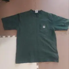 ダークグリーン コットン Tシャツ 左胸ポケット付き