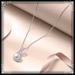153N【51%OFF】ネックレス 淡水真珠 1粒 CZダイヤ プラチナシルバー