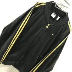 adidas ワンポイント ベロア トラックジャケット ジャージ 黒金 M