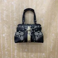 コーチ トート バッグ ハンプトンズ シグネチャー 革 キャンバス 黒EK141