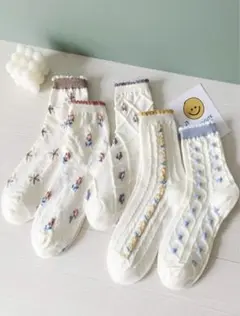 5ペア　花柄クルーソックス