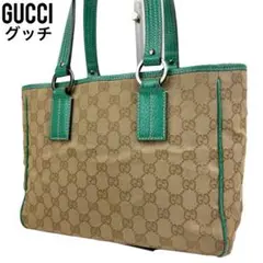 ✨良品 GUCCI グッチ トートバッグ GG柄 キャンバス レザー グリーン
