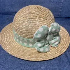 水玉リボン付き麦わら帽子 56cm