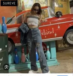 ShokokxSUREVE ダメージデニムワイドパンツ 58