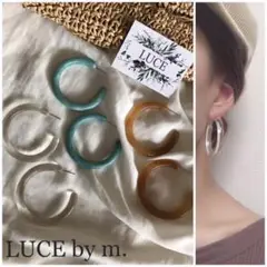 162 再販 大ぶり フープ リング ピアス クリア ブルー キャメル マーブル