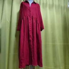 「ZARA」赤いリネン風シャツワンピース Ｓ