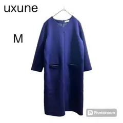 ユースクン【M】ミモレ丈♡Iラインワンピース♡しっかり生地♡Ｖネック♡ネイビー
