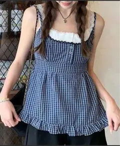 mejoul チェック柄フリルビスチェ