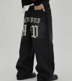 HOODHOOD Chain Embroidery Denim Pants