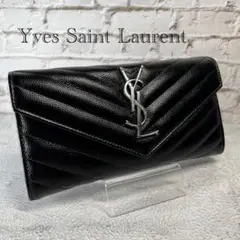 イヴ・サンローラン 長財布 折り財布 YSL ツートン 黒 ブラック