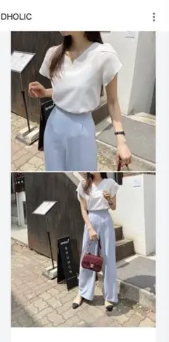 DHOLIC ネックスリットチューリップブラウス 半袖ブラウス 白