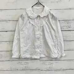 【子供服 】キッズ フリル付き レース 長袖 ブラウス 120サイズ ホワイト