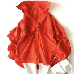 極美品 ガリャルダガランテ コットンシルクフリルブラウス 24SS オレンジ