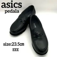 極美品✨ アシックス ペダラ 【23.5㎝ EEE】 レザースリッポン ブラック