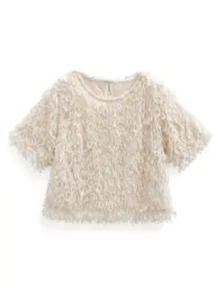 新品★フェザーショート丈トップス★半袖シャギートップスフェザーヤーントップス白