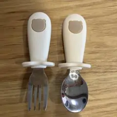 ベビー用スプーンとフォークセット　子供用食器　カトラリー　限定色　くまさん