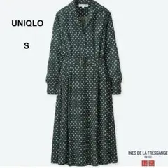 UNIQLO INESコラボ 水玉 レーヨン ベルト ロングワンピース 緑 S