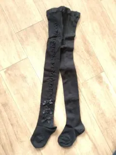 ブラックリボン装飾キッズタイツ