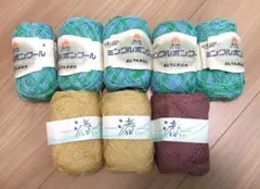 値下げ【ミンクルボンクール】グリーン系段染め4玉＋残糸【渚】ベージュ2玉　紫1玉