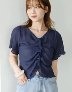 kastane フロントシャーリング半袖TEE 2way ネイビー　タグ付き新品
