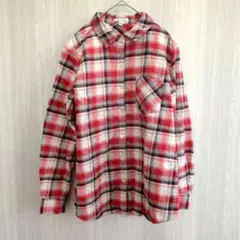 グローバルワーク シャツ 柄シャツ 綿シャツ チェック柄 レッド Mサイズ