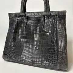 美品　リアル　本クロコ　クロコダイル　ハンドバッグ　トートバッグ　グレー