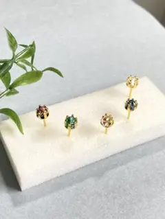 片耳ピアス5個セット/小さなダイクロガラスの立て爪ピアス/サージカルステンレスG