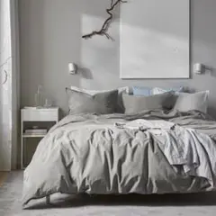 未使用 IKEA エングスリリア 掛け布団カバー＆枕カバー グレー シングル