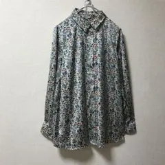 【TWO.C】トゥーシー美品　グリーン系 花柄 長袖ブラウス ゆったりサイズ４２