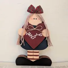 トールペイント作品　カントリードール　女の子　カントリー雑貨　木製　ハンドメイド