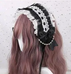 ヘッドドレス リボン カチューシャ レース ロリータ ゴスロリ ブラック 黒