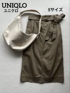 ★美品★ユニクロUNIQLOタイトスカート ウエストリボン スリット S カーキ