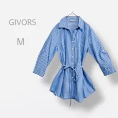 【GIVORS】　美品　チュニックシャツ　ストライプ　オープンカラー　細見え