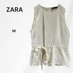 ザラ　ZARA　リネン混　ノースリーブトップス　M　ホワイト　コットン　シャツ
