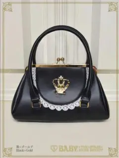 新品未使用　王冠がま口Bag　黒×オフ白　BABY