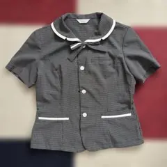 【夏制服】事務服 半袖ブラウス チェック柄 リボン付 13号