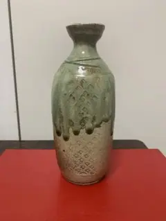 常滑焼　現代工芸大賞審査員 谷川勝明作　灰釉花入　８x８x高さ21cm 花器花瓶