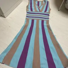 ストライプ ノースリーブ ニットワンピース