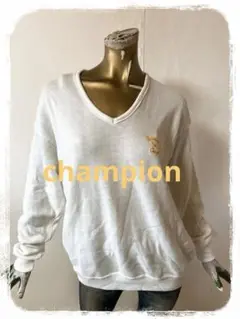☘️T17991☘️champion 長袖 Vネック セーター ヴィンテージ XL